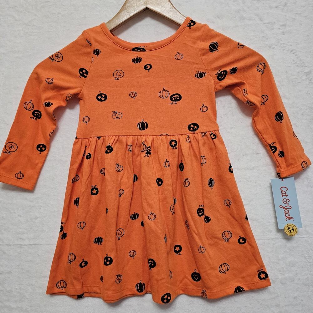 NWT Girls Dress Sz 2T Long Sleeve Fall Halloween Orange Pumpkin Kidcore Autumn